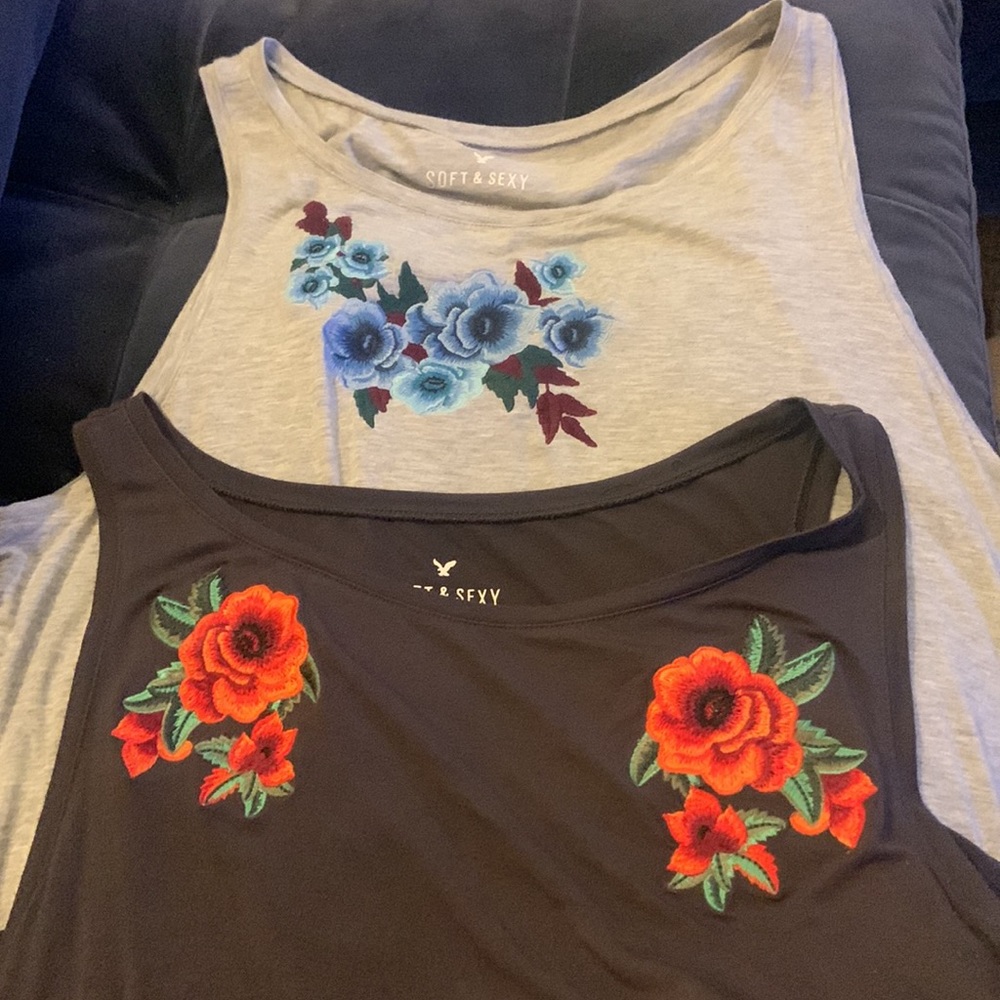 2x AEO American Eagle Embroidered Soft & Sexy Tank Tops XL
